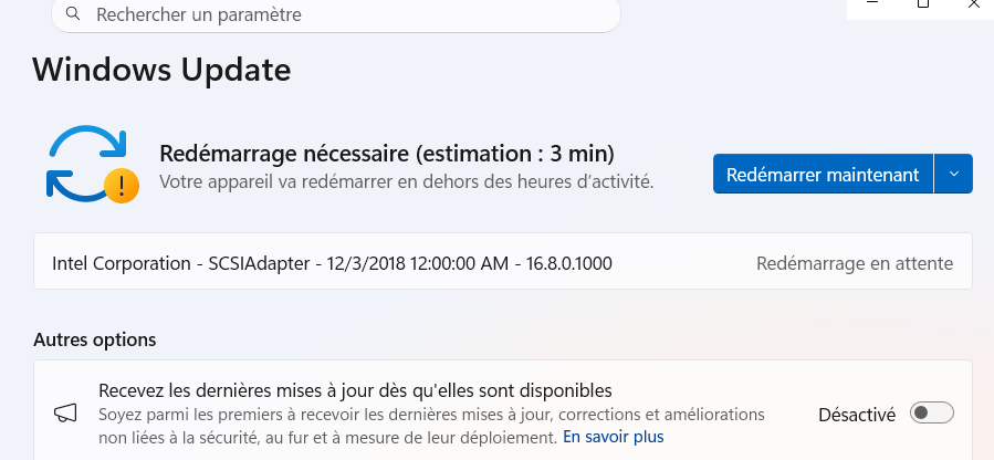 Capture d écran Intel SCSIA adapter 2026 03 13 140213
