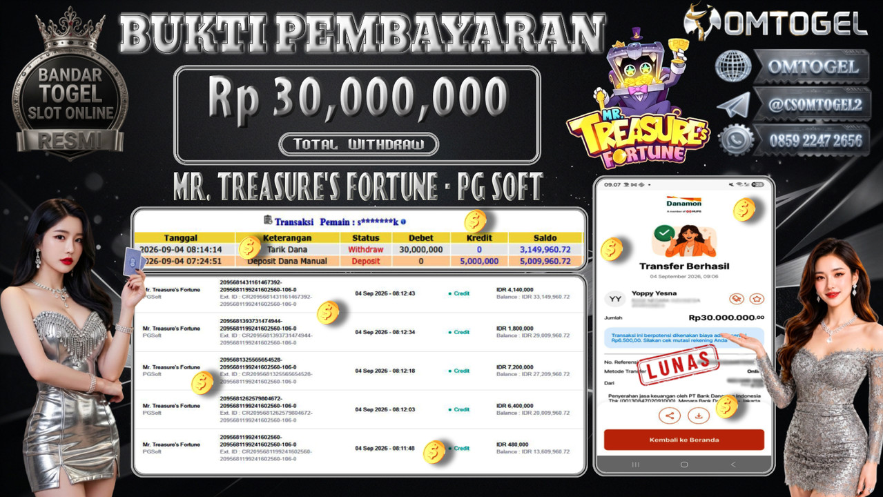 OMTOGEL JACKPOT PG SOFT MR TREASURE S FORTUNE Rp.30,000,000,- DIBAYAR LUNAS 