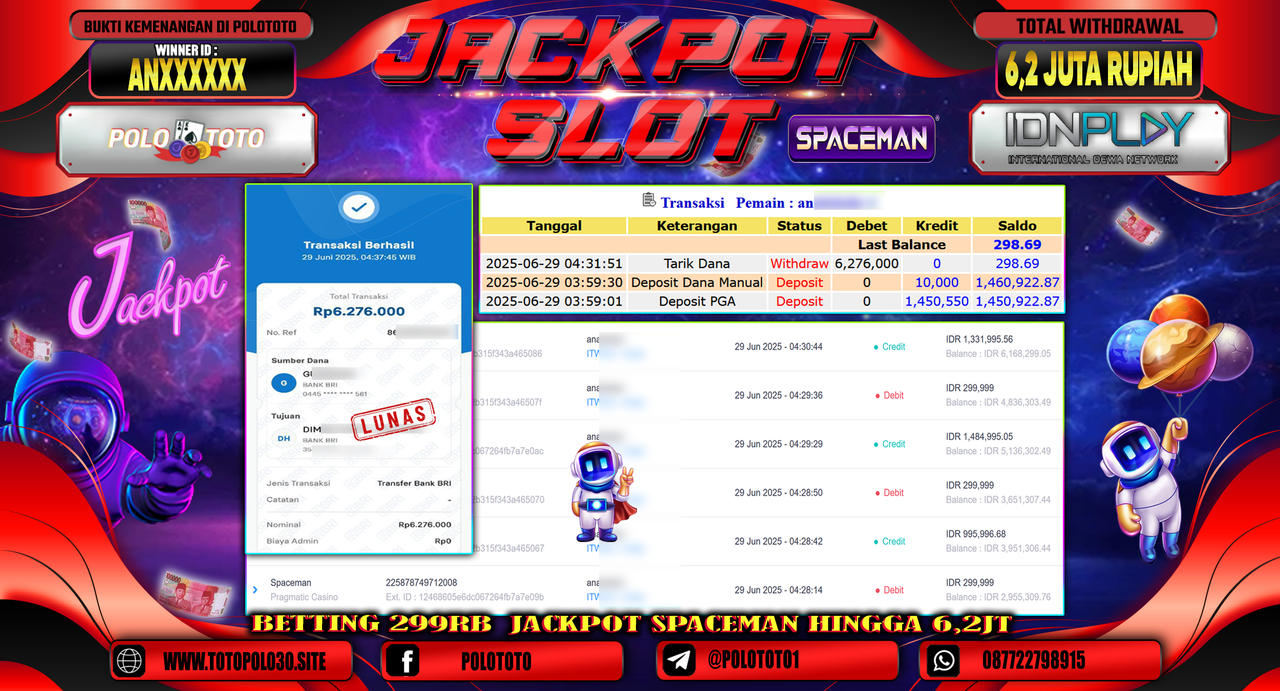POLOTOTO JACKPOT SLOT SPACEMAN Rp.6.276.000,-
