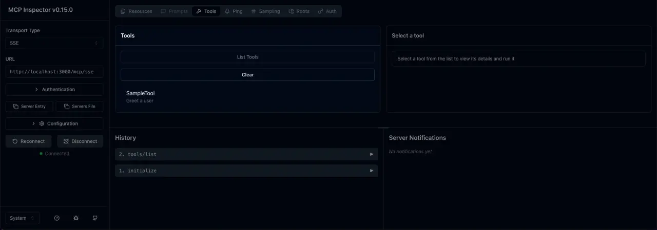 MCP Inspector tool list