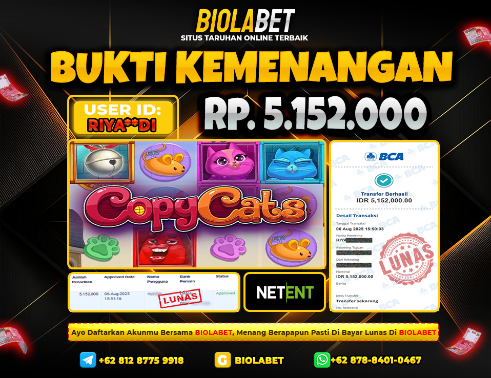 BIOLABET JACKPOT NETENT Rp.5.152.000 .,- LUNAS