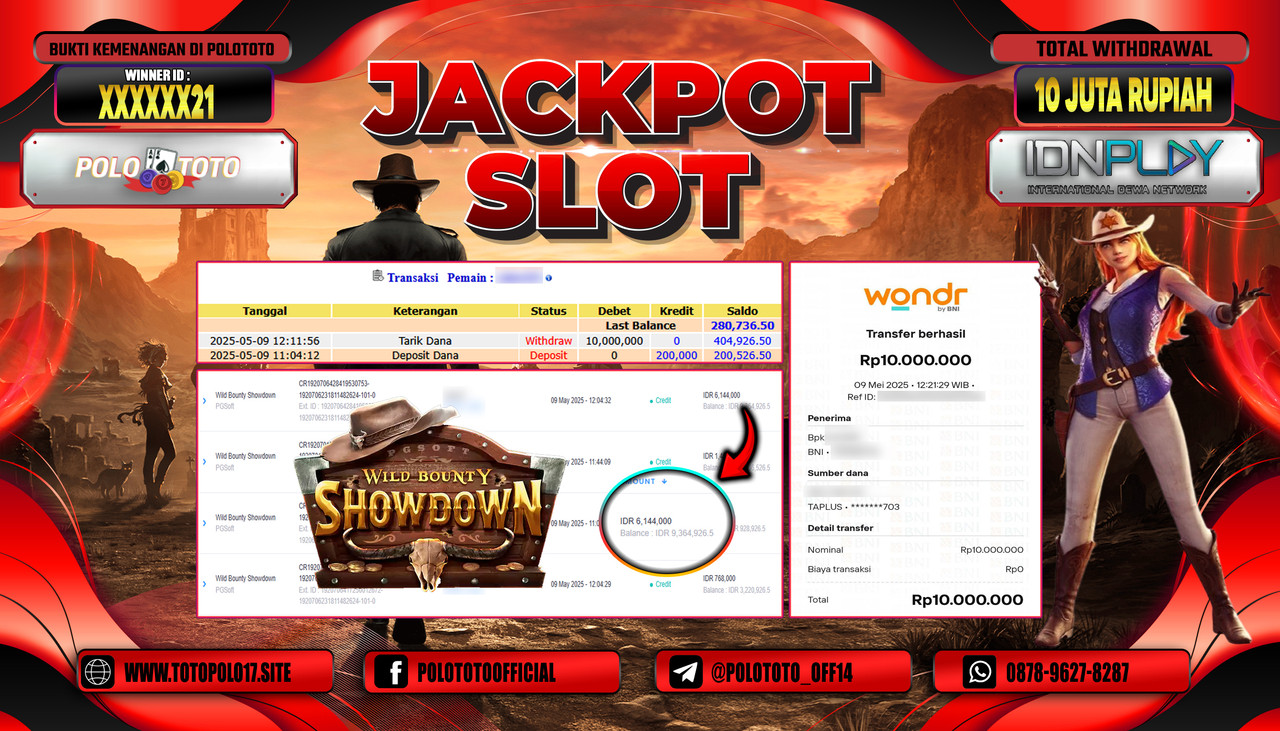 POLOTOTO JACKPOT SLOT WILD BOUNTY SHOWDOWN Rp.10.000.000,-