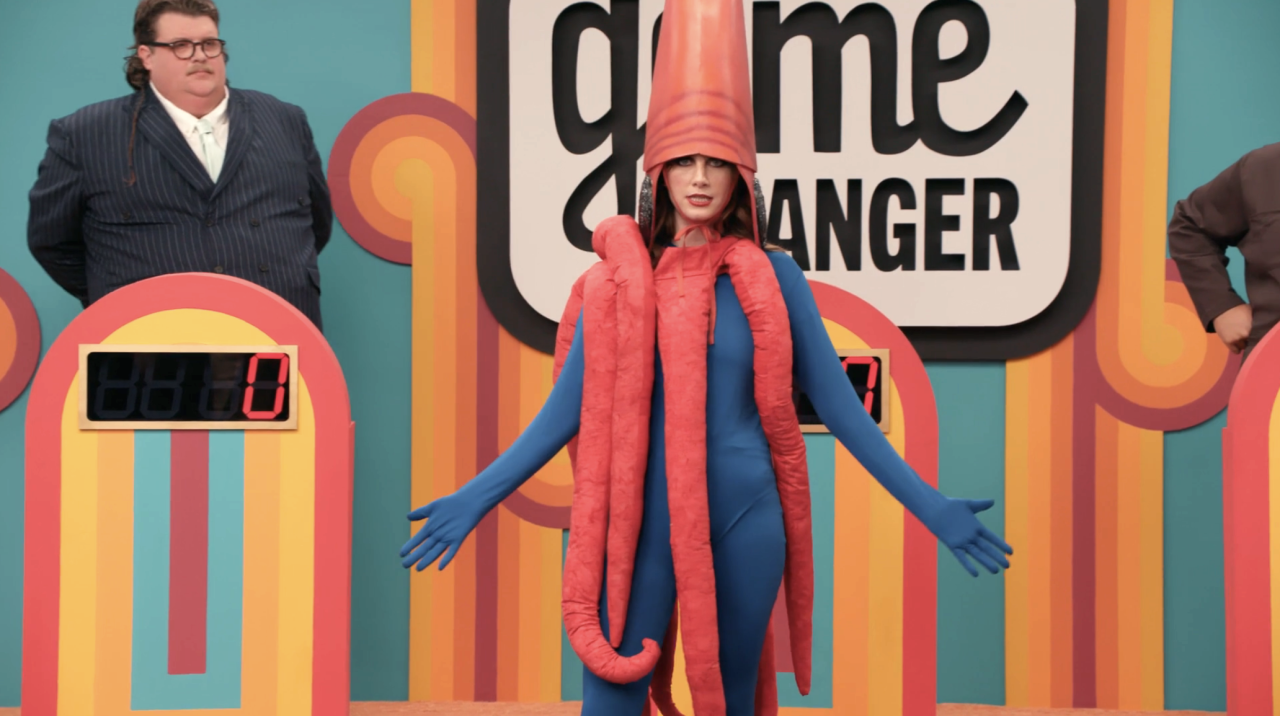 Vic Michaelis wearing a squid costume.