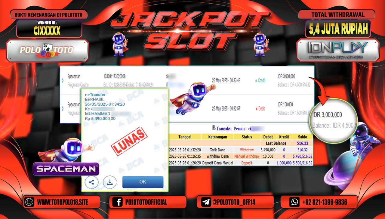 POLOTOTO JACKPOT SLOT SPACEMAN Rp.5.490.000,-