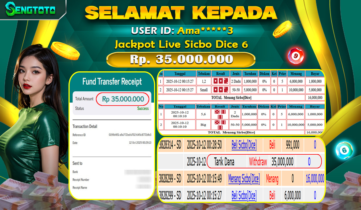 BUKTI PEMBAYARAN LIVE SICBO DICE 6