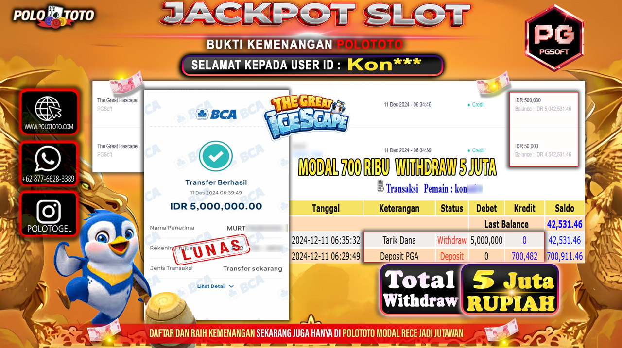 POLOTOTO JACKPOT SLOT THE GREAT ICESCAPE Rp.5,000.000,-