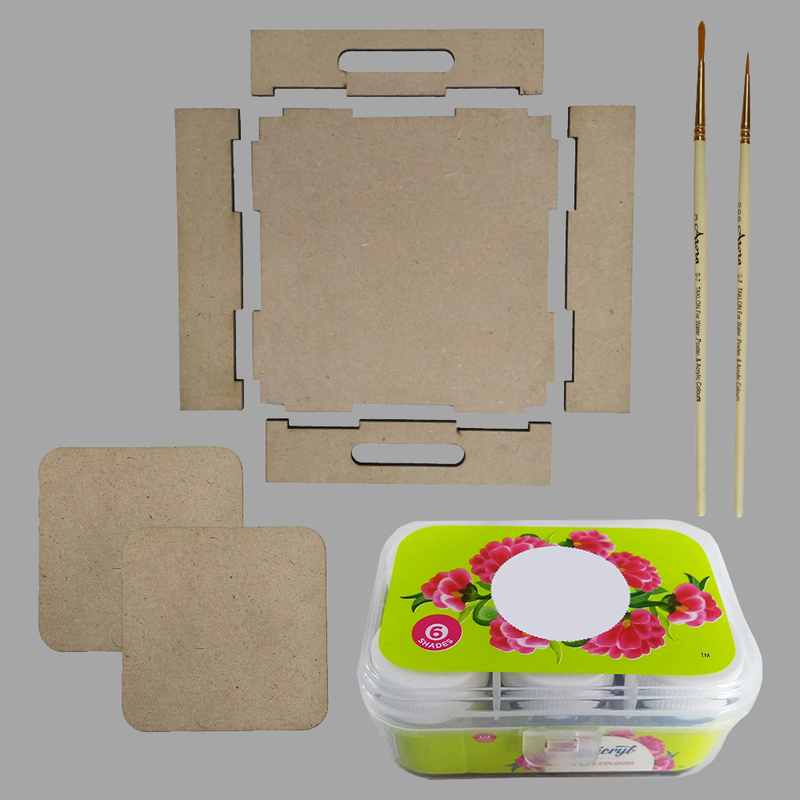 Gond art on MDF Tray with square Tea coasters DIY Kit