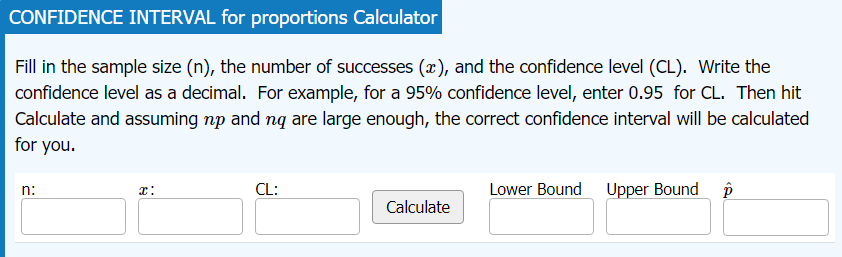 CONFIDENCE INTERVAL for proportions Calculator