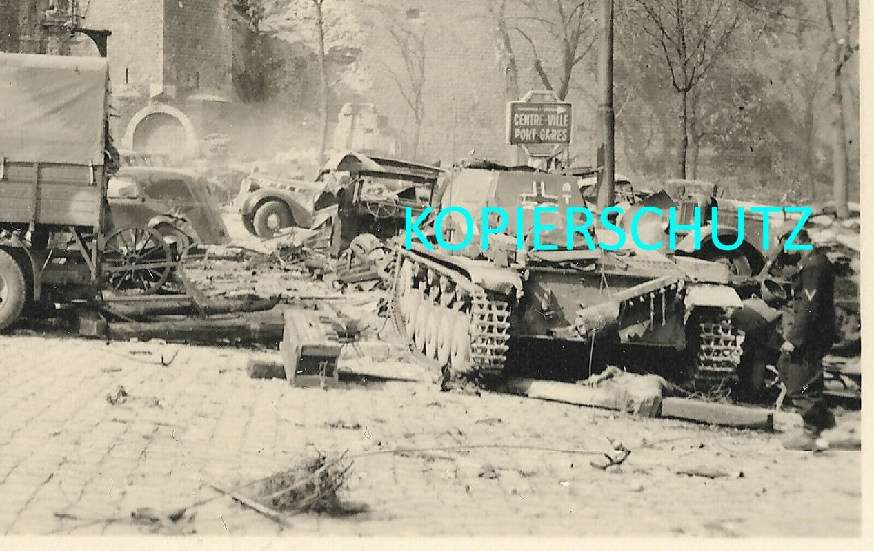 Orig Foto Frankreich Panzer 3. Pz. Division Kennung Balkenkreuz Kfz Zerstörung