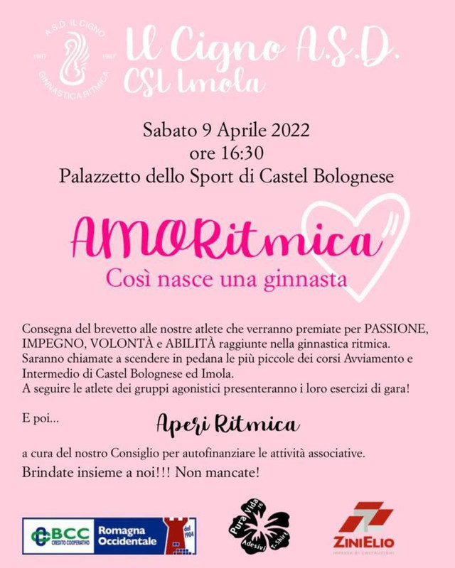 Sabato 9 aprile Il Cigno organizza AMORitmica al palazzetto dello sport