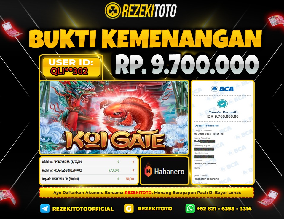 BUKTI KEMENANGAN 8 AGUSTUS 2025 KOI GATE  9 JUTA 