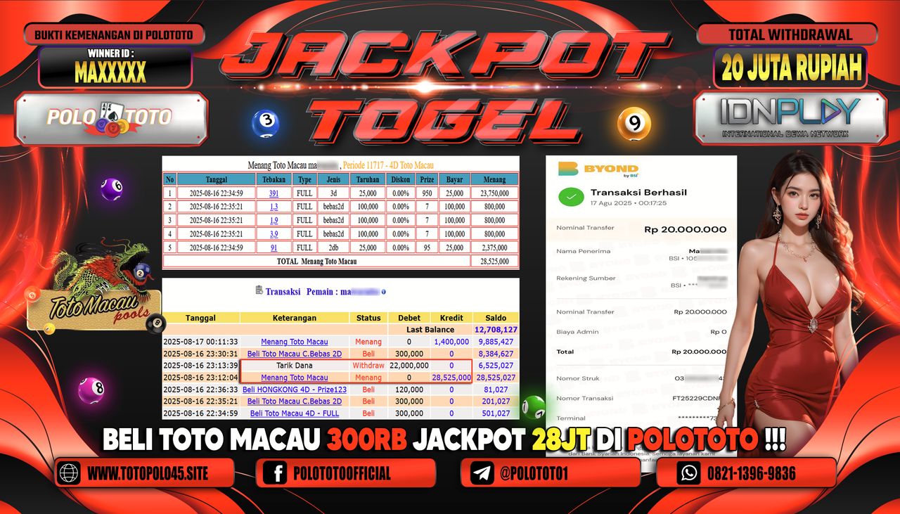 POLOTOTO JACKPOT TOGEL TOTO MACAU Rp.20.000.000,-