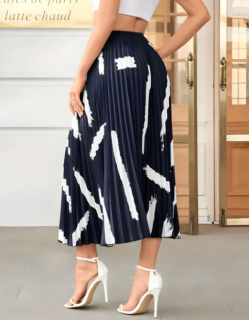 Skirt For Women | Brush Print Pleated Skirts, Vintage Elastic Waist Midi Skirts, Women's Clothing(Premium Quality) Color4 (R230)