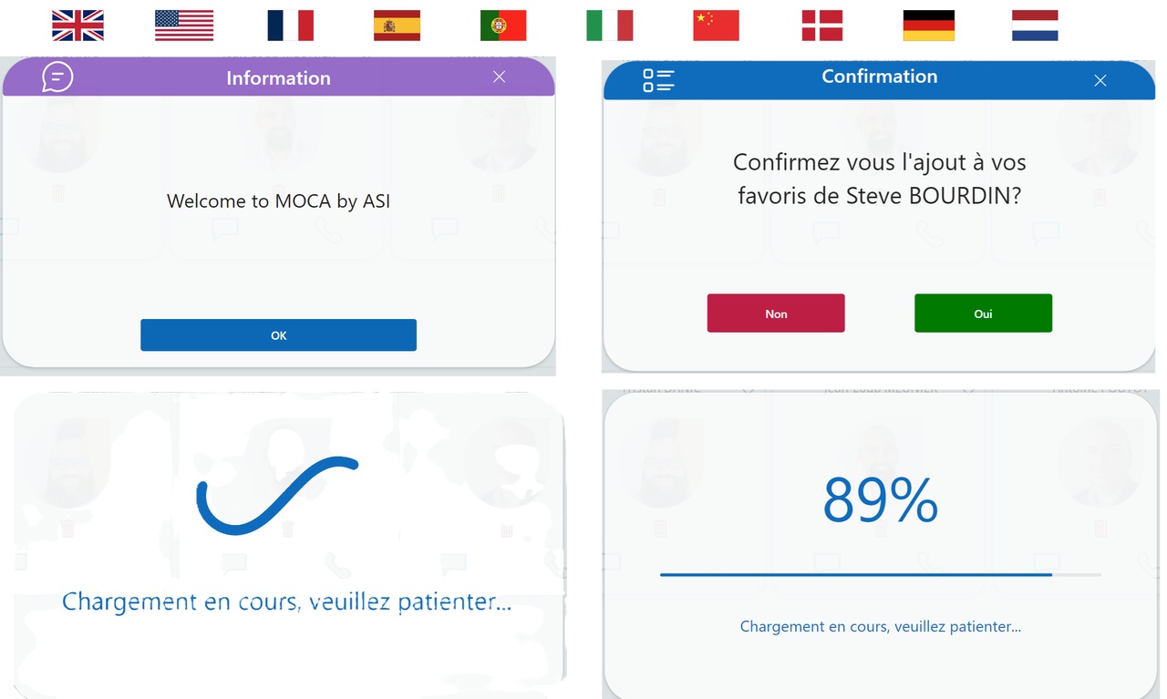 Multiple Pop-in (Message, Confirmation, Waiting and Progress) Multi-Language