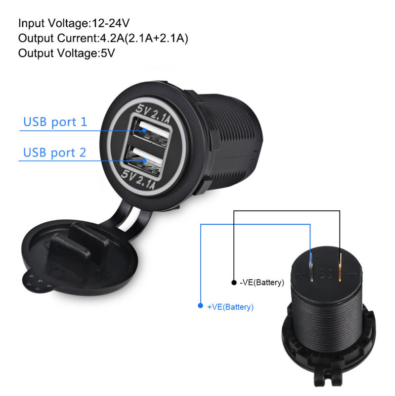 Zásuvka autozapaľovača s USB dvojitou zástrčkou 12V 24V montáž na panel  nabíjačky 2x 2.1A - zella.sk