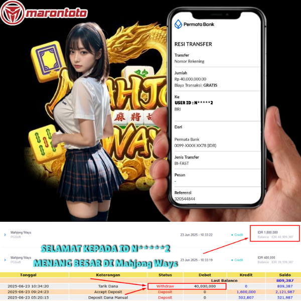 Bukti Kemenangan Member Marontoto Sebesar 40,000,000 JuTa