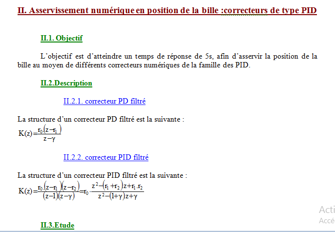 Asservissement de la position d’une bille sur un rail