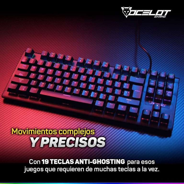 CyberPuerta: Teclado Gamer Ocelot Gaming OGMK02 RGB, Teclado Mecánico, Switch Azul, Alámbrico, Negro (Español) 
