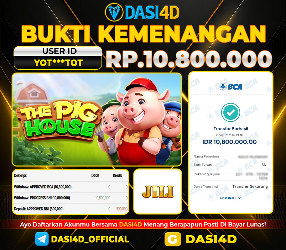 BUKTI KEMENANGAN 21 SEPTEMBER  2025 DI  THE PIG HOUSE  RP .10.800.000