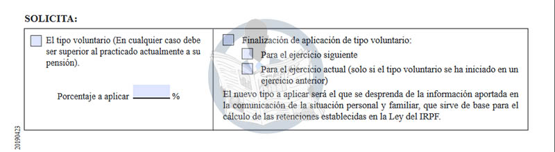 formulario cambio irpf en la pensión