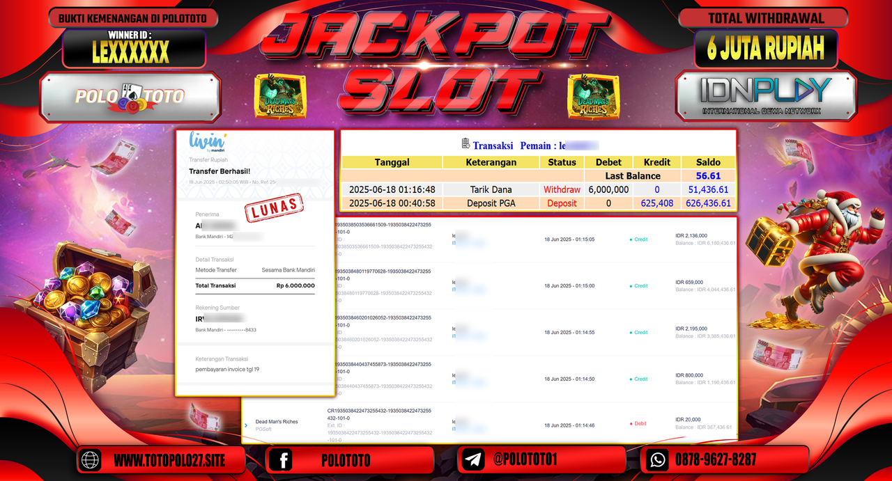POLOTOTO JACKPOT SLOT DEAD MANS RICHES Rp.6.000.000,-