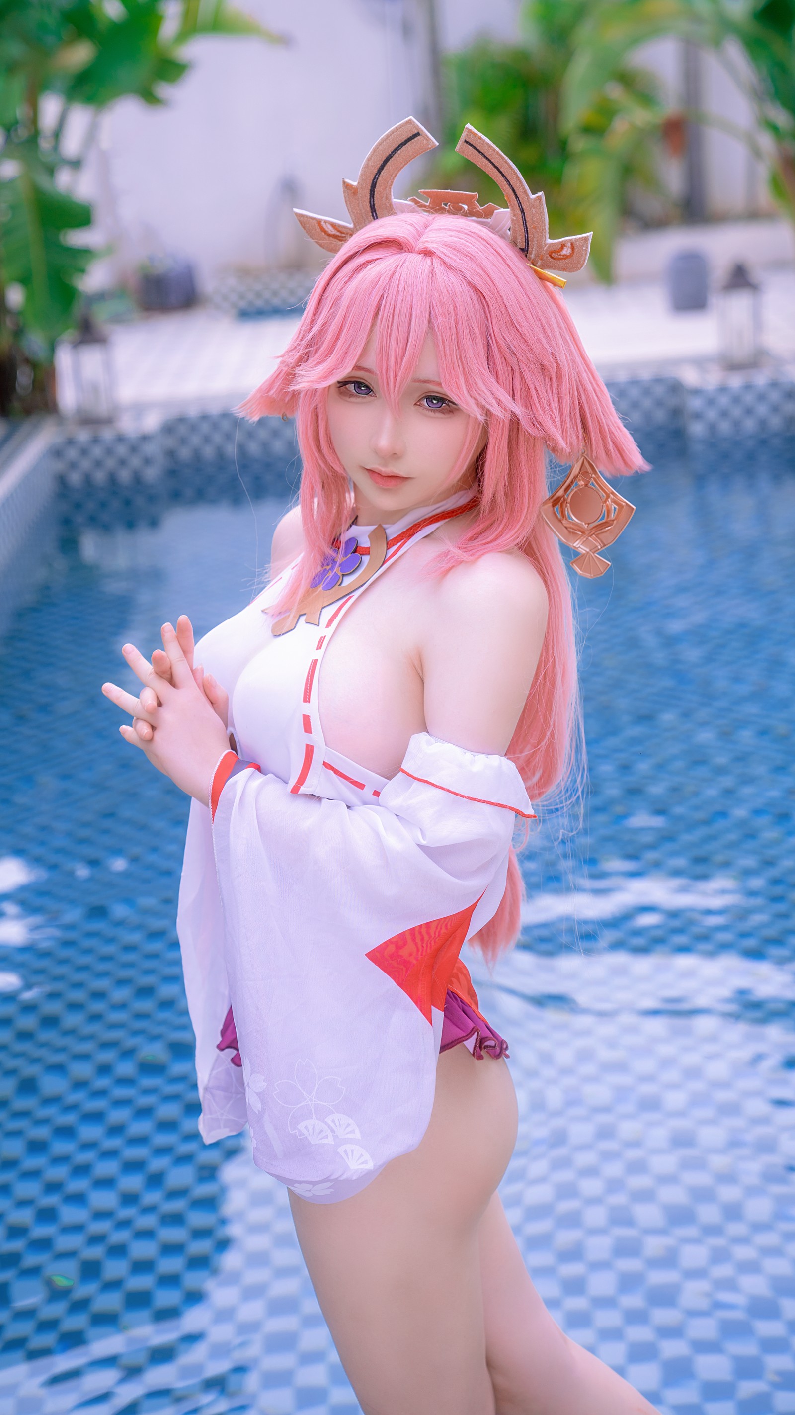 樱梨梨 八重神子 泳装 Cosplay 写真合集｜原神角色高清图集（29P｜429MB）插图4