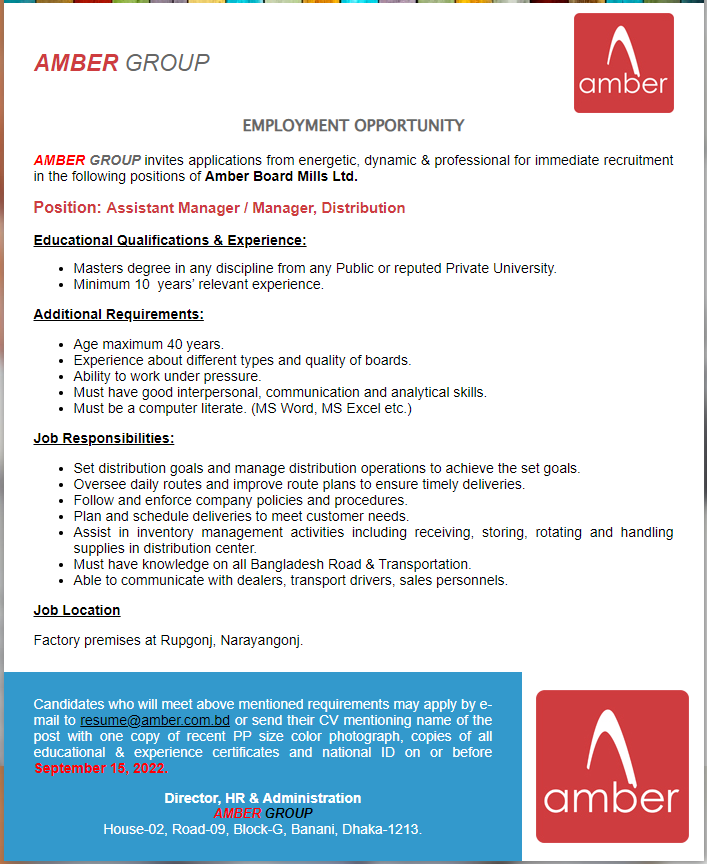Amber Group Job Circular 2024 BD Govt Jobs