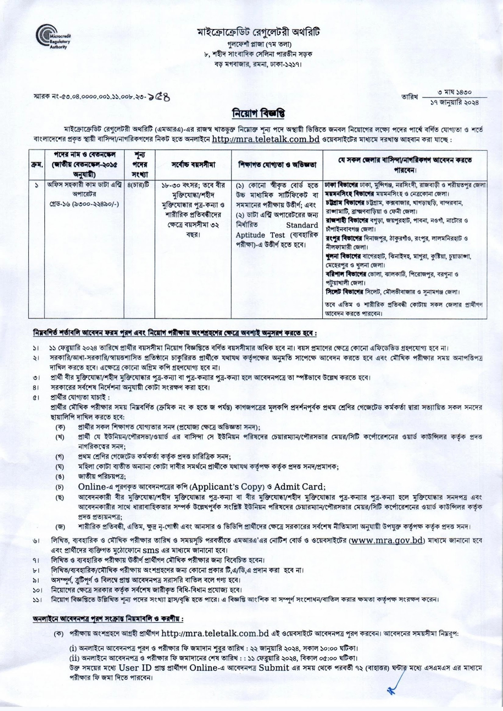 MRA Job Circular 2024