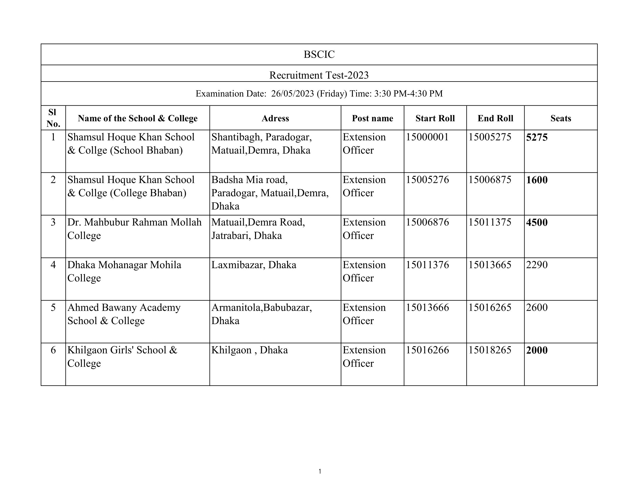 BSCIC Exam Seat Plan 2023 PDF 1 — Postimages