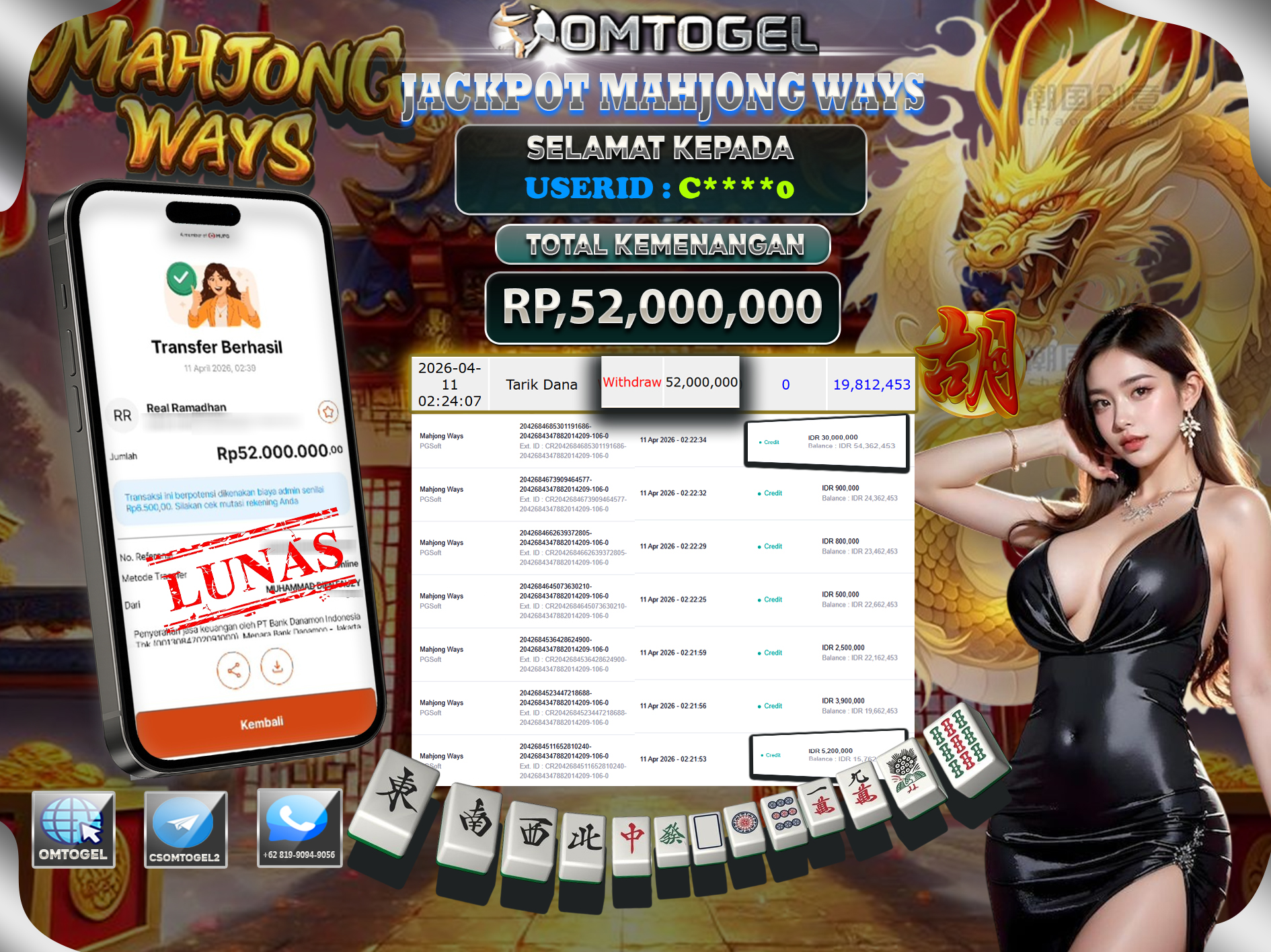 OMTOGEL JACKPOT PGSOFT MAHJONG WAYS ,52 JUTA DI BAYAR LUNAS ,-
