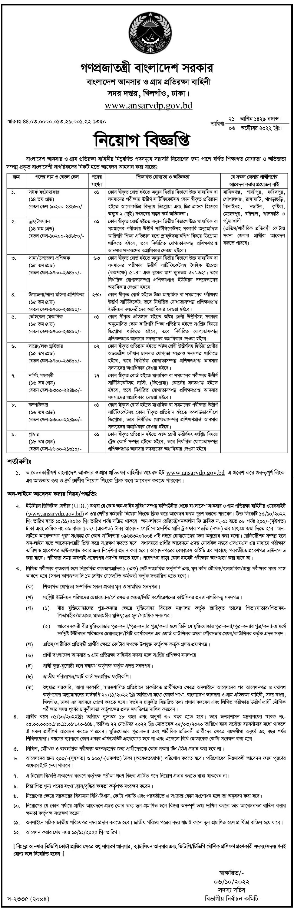 Ansar Vdp Job Circular 2022
