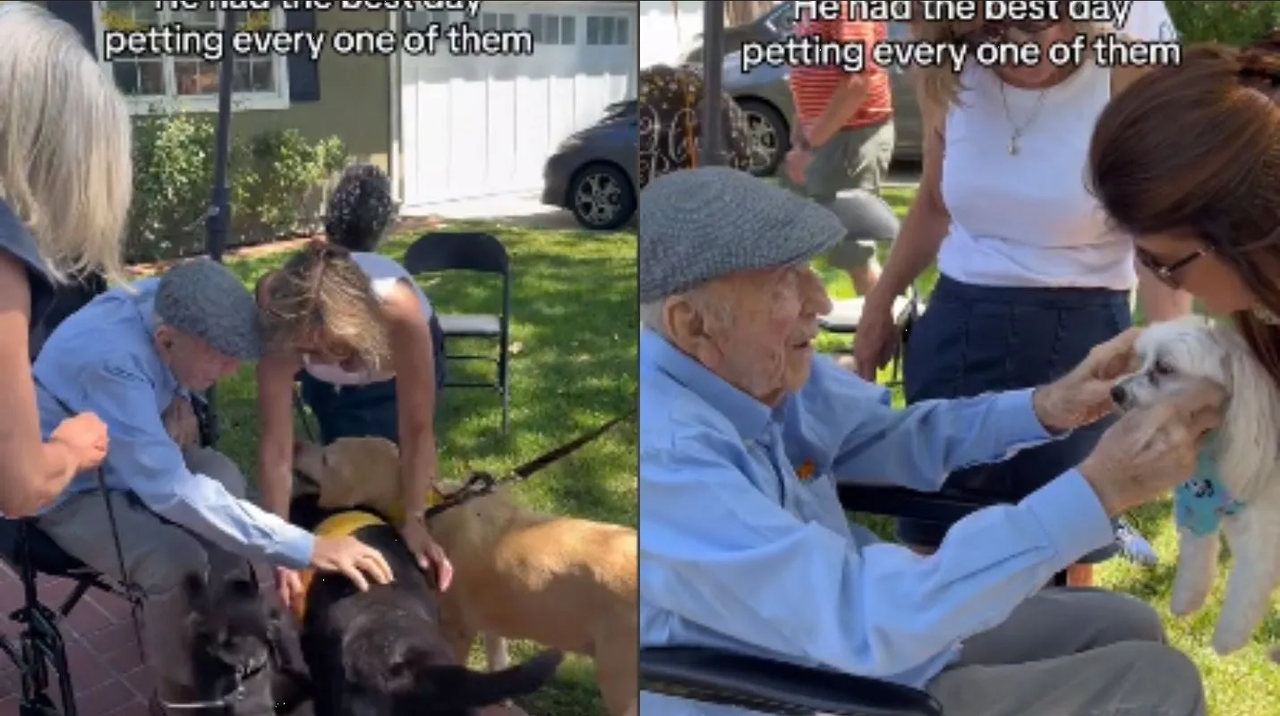 Abuelito celebra cumpleaños 100 con todos los lomitos de su vecindario