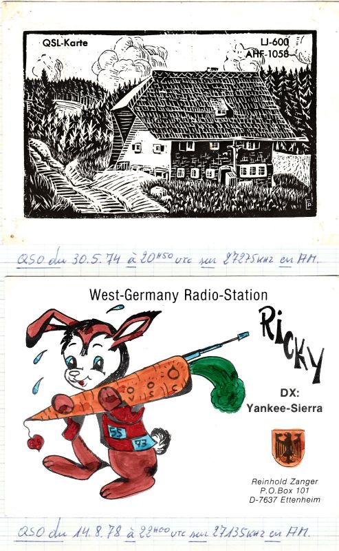 QSLs 27 MHZ de stations allemandes. QSL-U600-D-05-74-RICKY-D-08-78