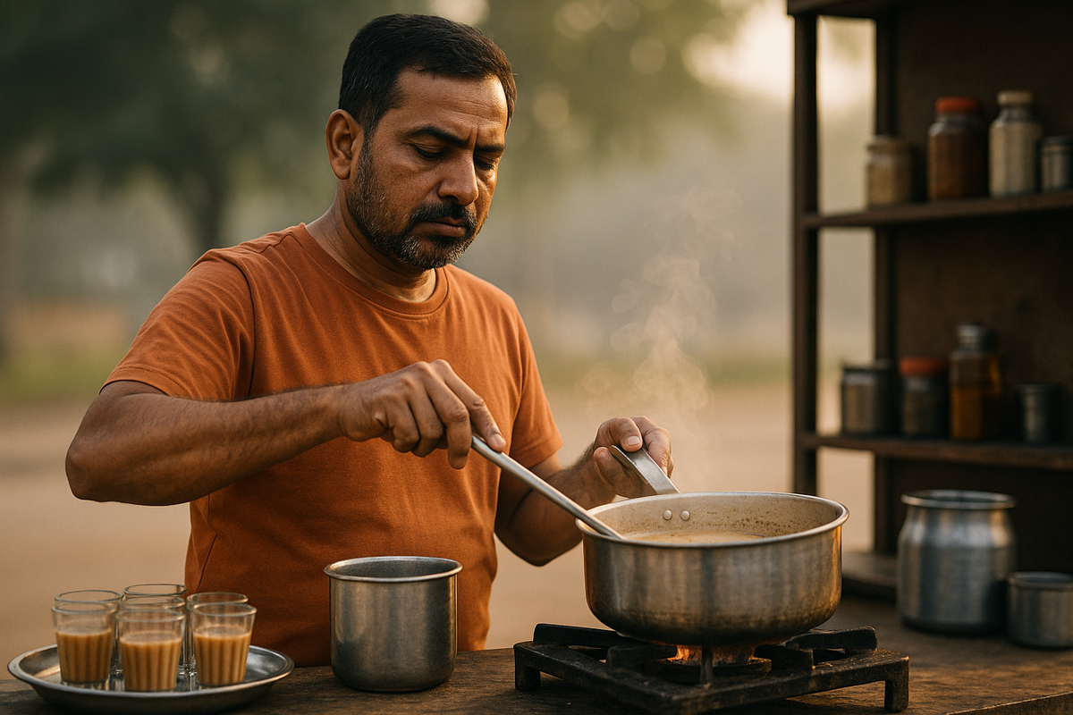 Amit Soni Sanver preparing tea in the morning