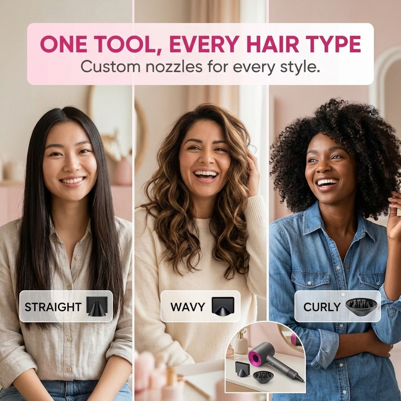 One tool, every hair type: Straight, Wavy, and Curly models