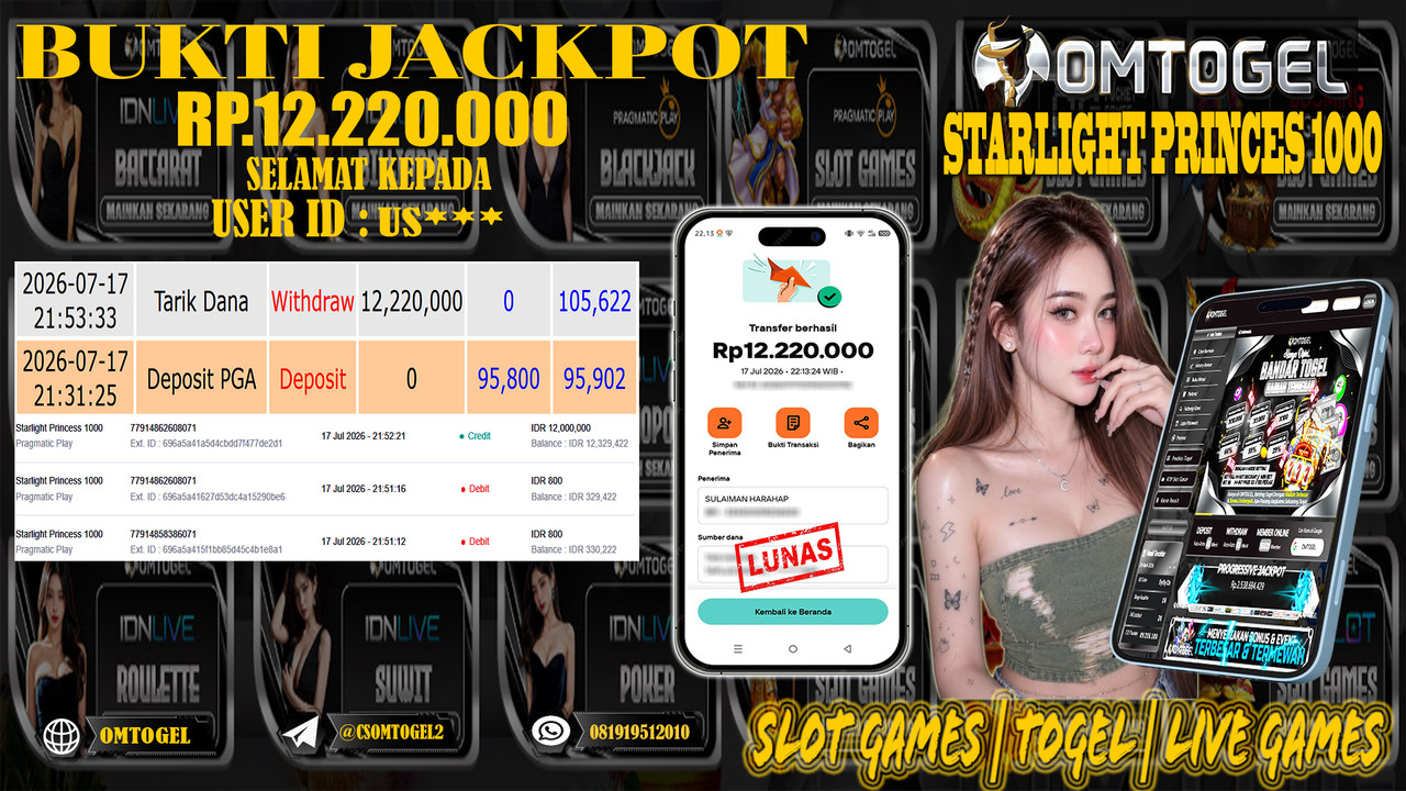 OMTOGEL JACKPOT PRAGMATICPLAY STARLIGHT PRINCES 1000  Rp.12,220,000,- DIBAYAR LUNAS