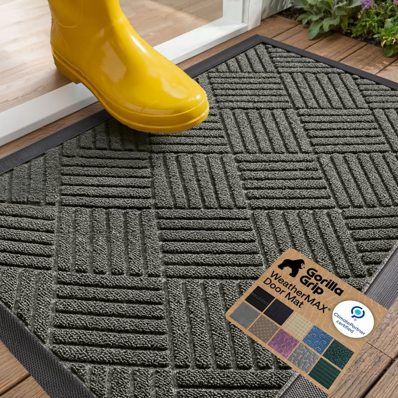 GORILLA GRIP WeatherMAX Waterproof Doormat 29x17 Grey
