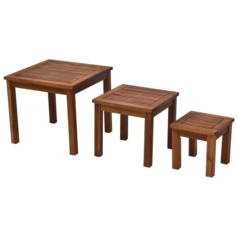 3 Piezas Juego De Mesa Mesas Café Anidación Muebles Sala Soporte Lateral Final Marrón - Madera Nesting Coffee Table 3 Piezas Juego De Mesa Mesas Café Anidación Muebles Sala Soporte Lateral Final Marrón - Madera Nesting Coffee Table