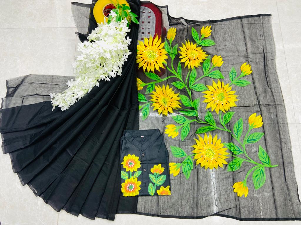 Hand Print Sharee Panjabi Couple Set