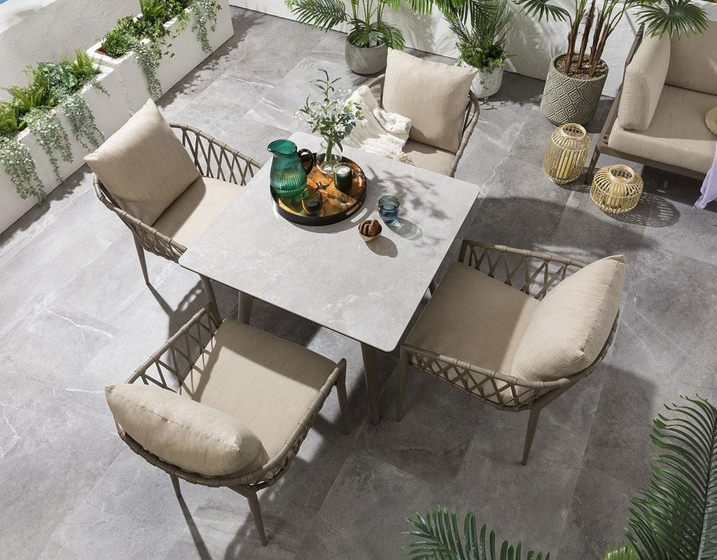 quatropi garden table and chairs dining set 4 seater beige ceramic table 45613836009766