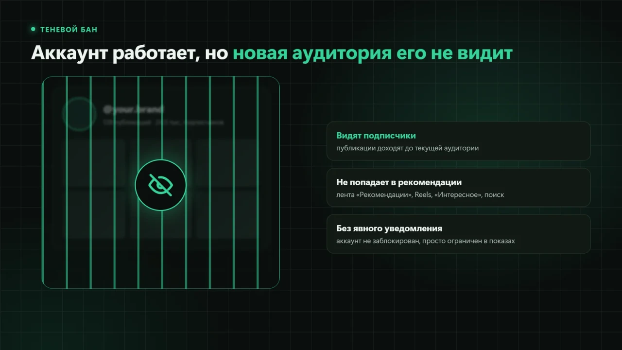 Теневой бан: профиль скрыт за полупрозрачным слоем