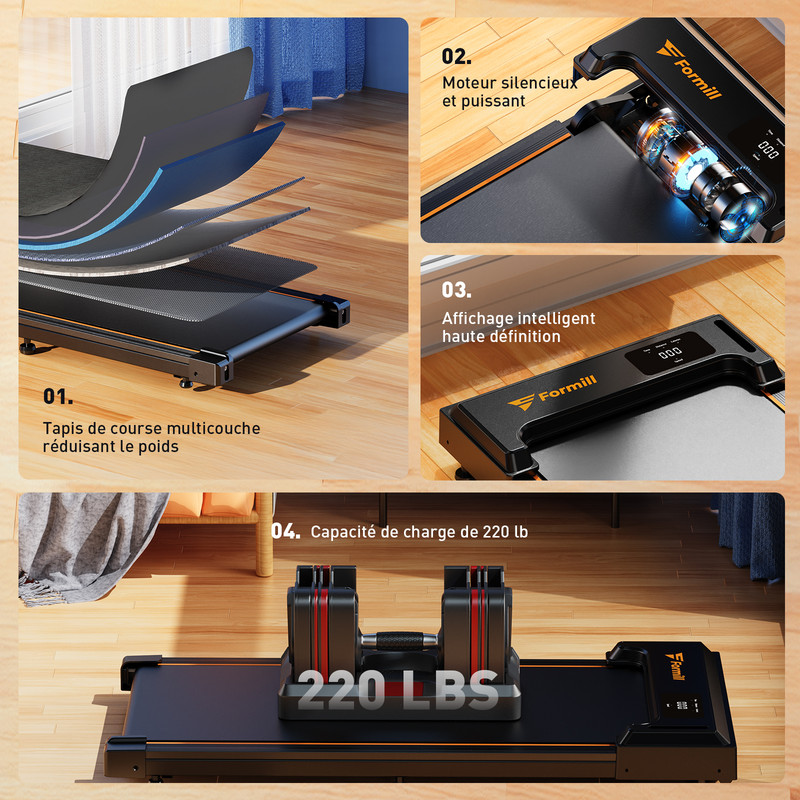 Home Treadmill,Tapis De Course 2 En 1,Walking Pad 16 Km/h,2.5HP,Tapis Roulant électrique Pliant,Extra Large 42cm, Double écran LED, 12 Programmes De Course,Mesure De La Fréquence Cardiaque,APP