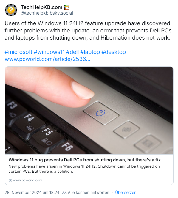 Dell Shutdown-Probleme mit Windows 11 24H2