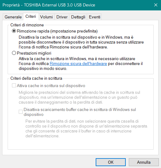 Criteri di rimozione