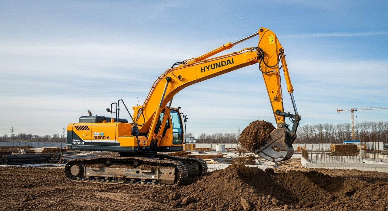 Экскаватор Hyundai R290 на строительной площадке