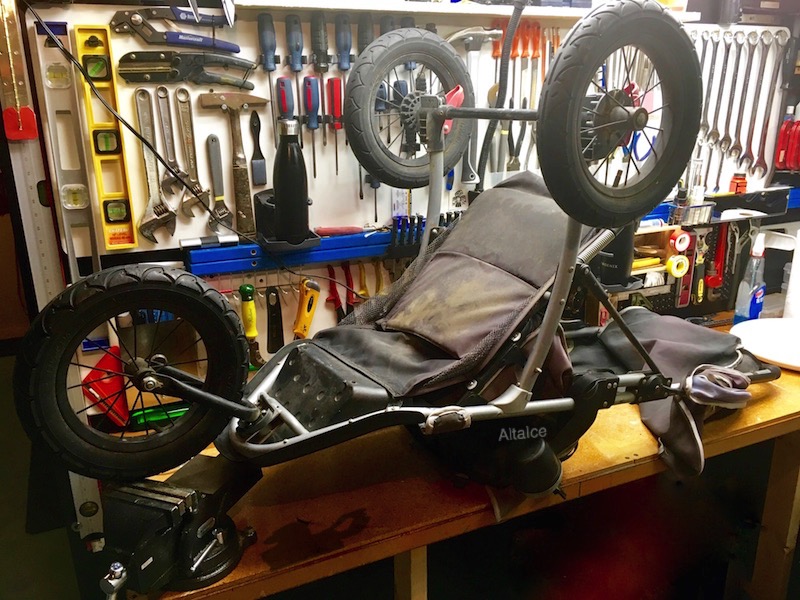 OldUsedBabyStrollerPic3.OnTheOperatingTable.The RebuildBegins.Al