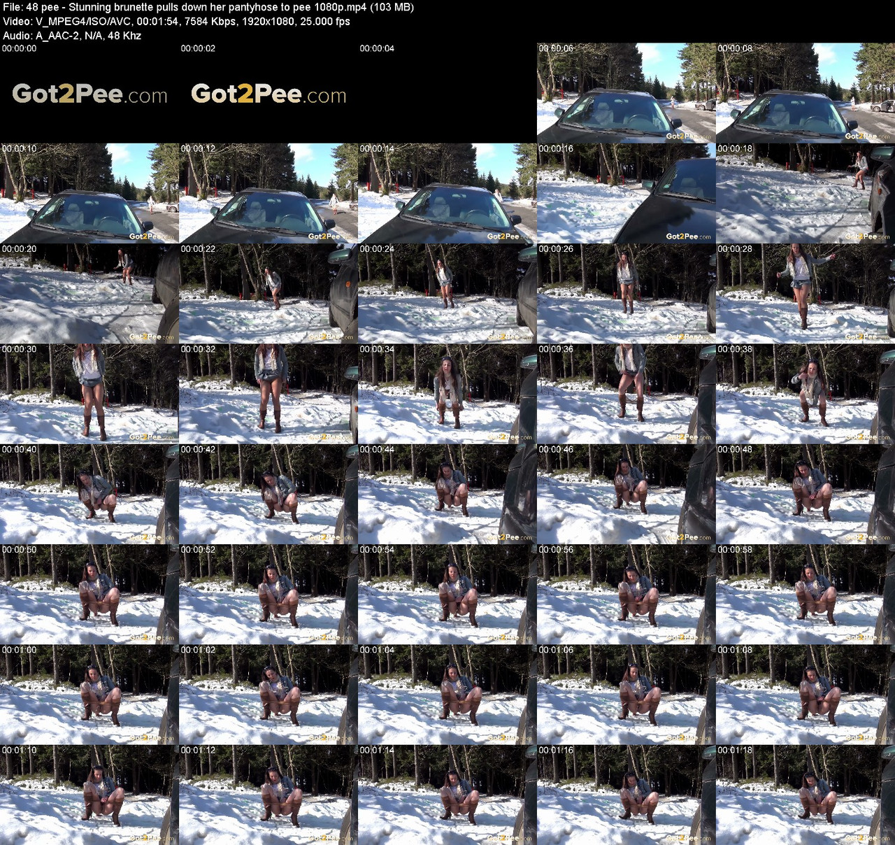 48 pee Stunning brunette pulls down her pantyhose to pee 1080p