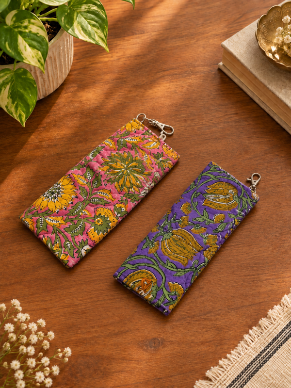 Elegant Hand Block Printed Goggle Case - Set of 2 