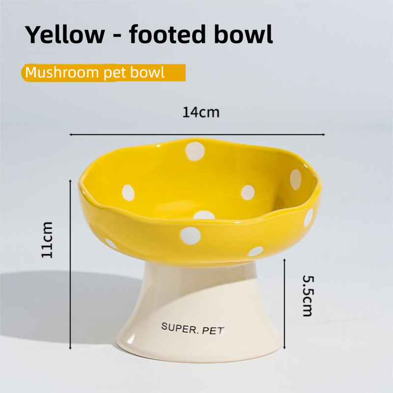 Yellow Elevated 15° Tilted Ceramic Cat Bowl - Anti-Chin Acne Glaze Finish, Non-Slip Weighted Base & Neck Protection Pet Feeder