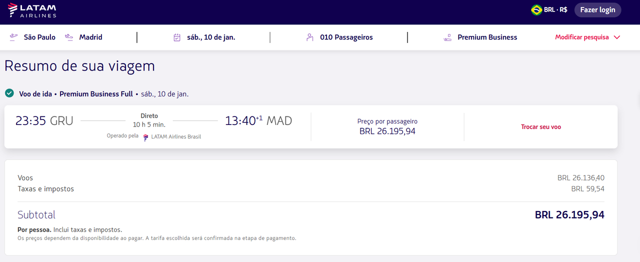 Emissão GRU MAD Avios